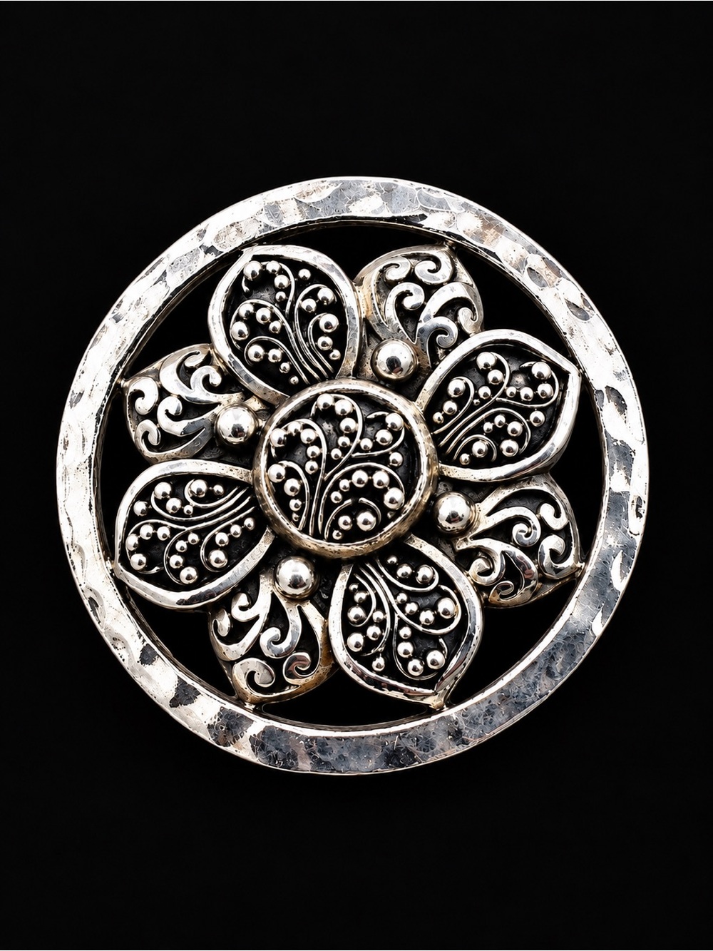 LOIS HILL Sterling Silver Hammered Cigar Band Flower Statement Ring Sz 9